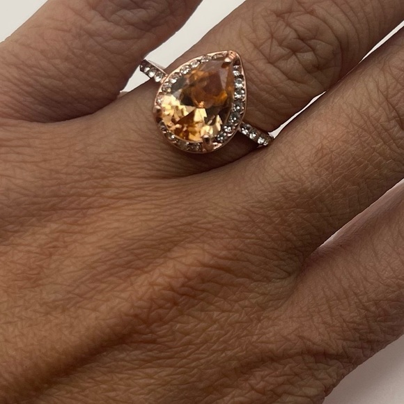 Rose gold water drop zircon promise ring wedding ring - Picture 5 of 6